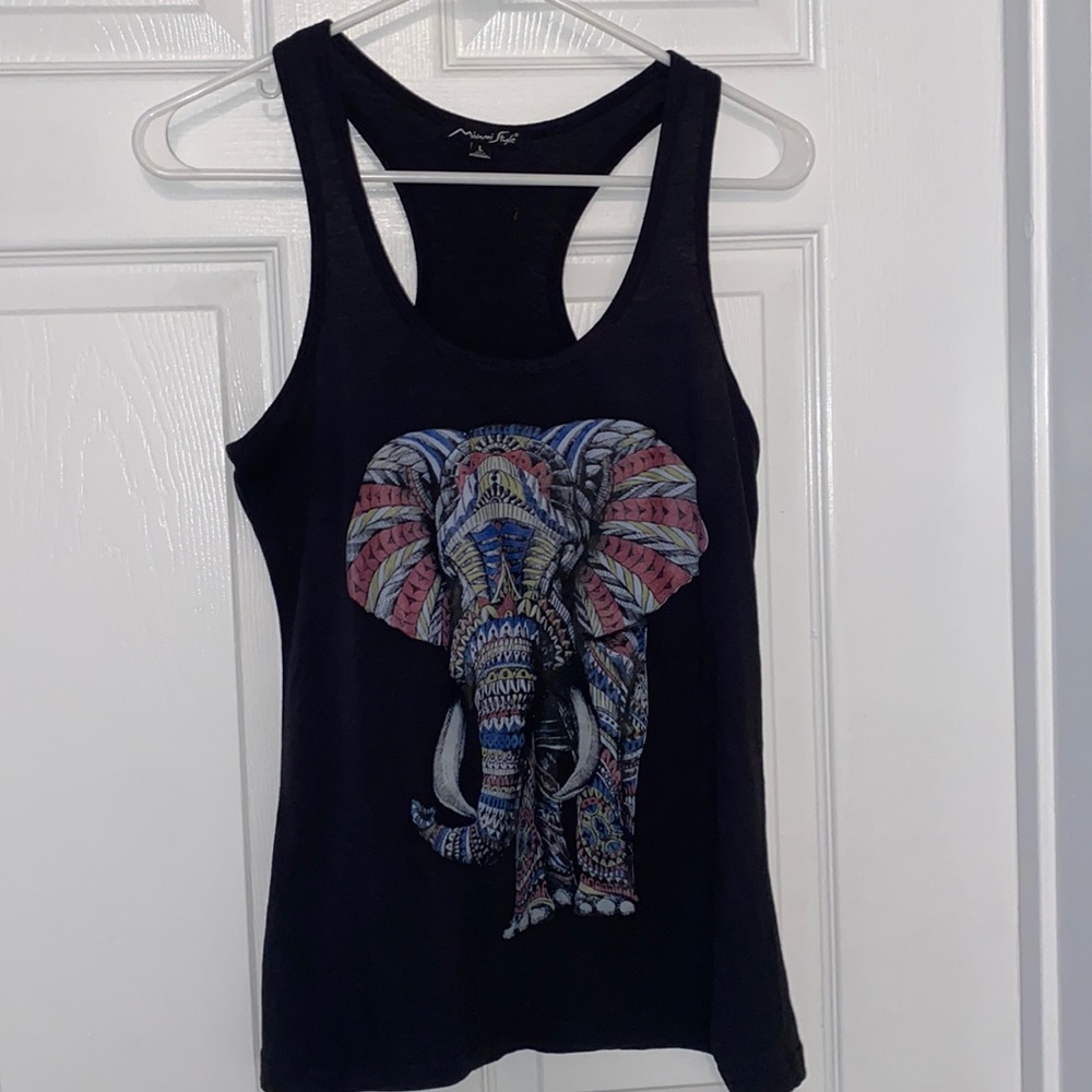 Black Tank with colorful Elephant